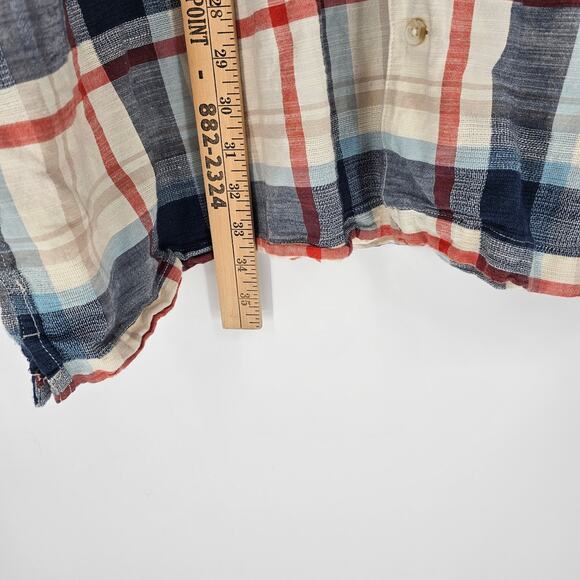 Mutual Weave Cream Navy Plaid Short Sleeve Casual Cotton Button Up Shirt 3XLT - Picture 5 of 6